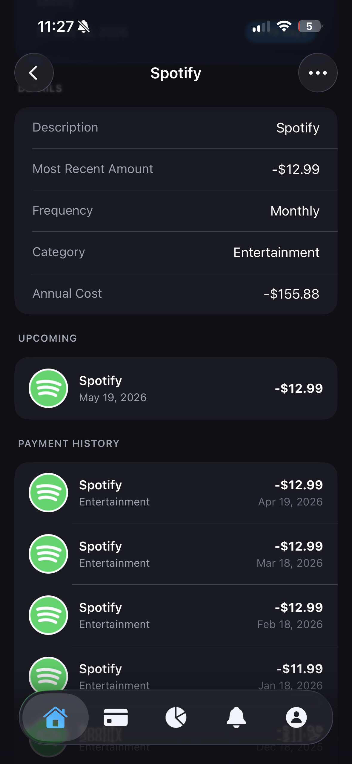 Recurring subscription detail